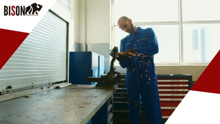 A person in a workshop environment wearing an overall.